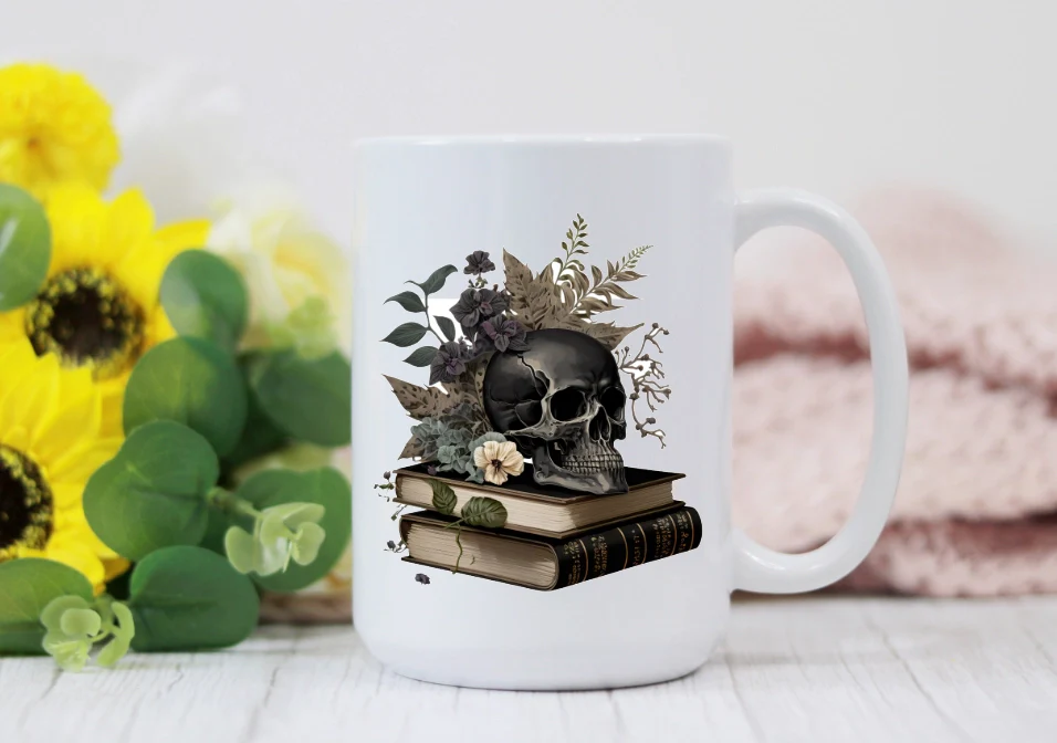 Gothic Skull & Books 15oz Coffee Mug - Image 2