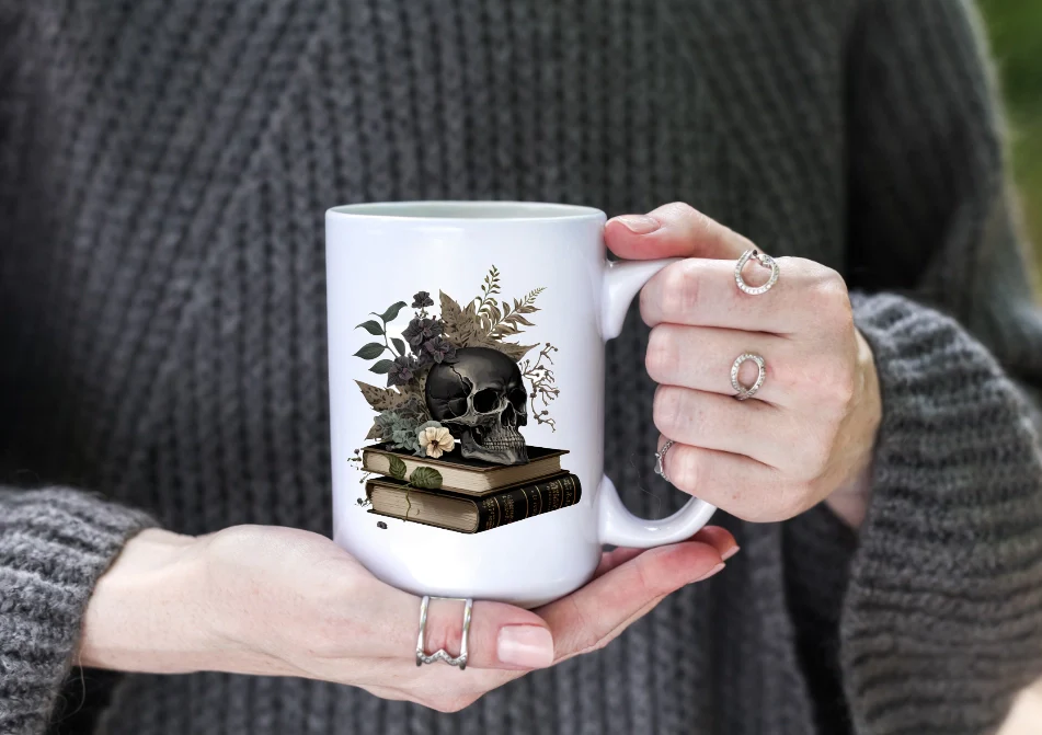 Gothic Skull & Books 15oz Coffee Mug - Image 3
