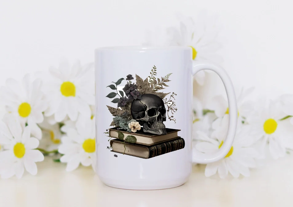 Gothic Skull & Books 15oz Coffee Mug - Image 4