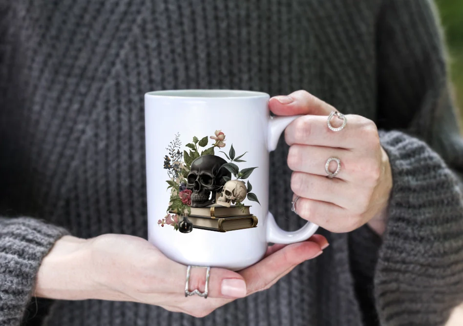 Gothic Skulls & Books 15oz Coffee Mug - Image 3