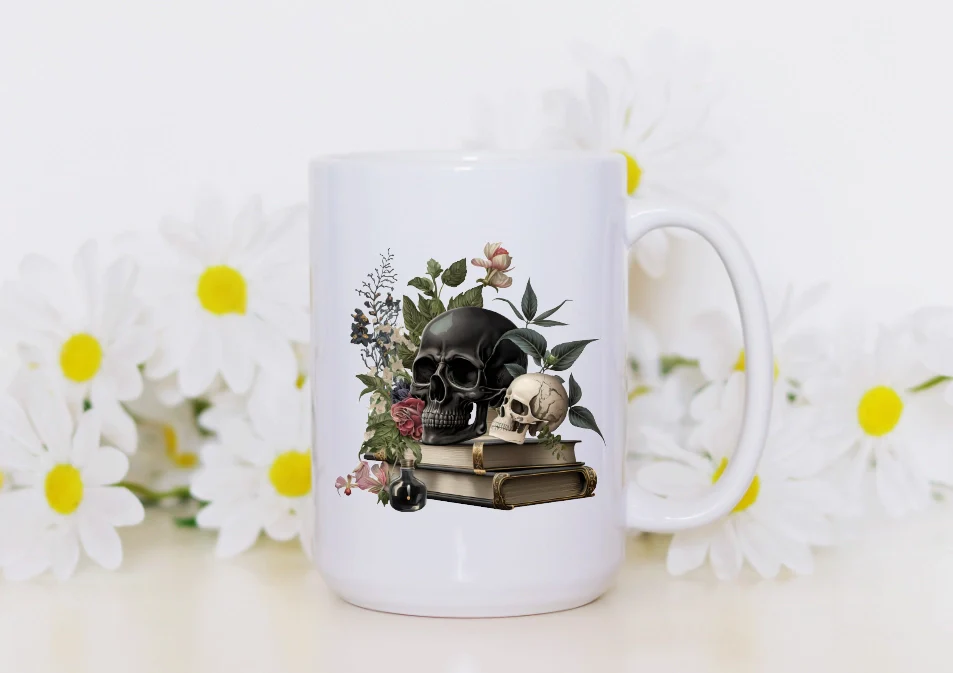 Gothic Skulls & Books 15oz Coffee Mug - Image 4