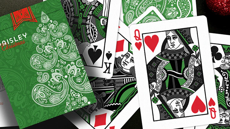 Paisley Metallic Green Christmas Playing Cards USPCC - Image 5