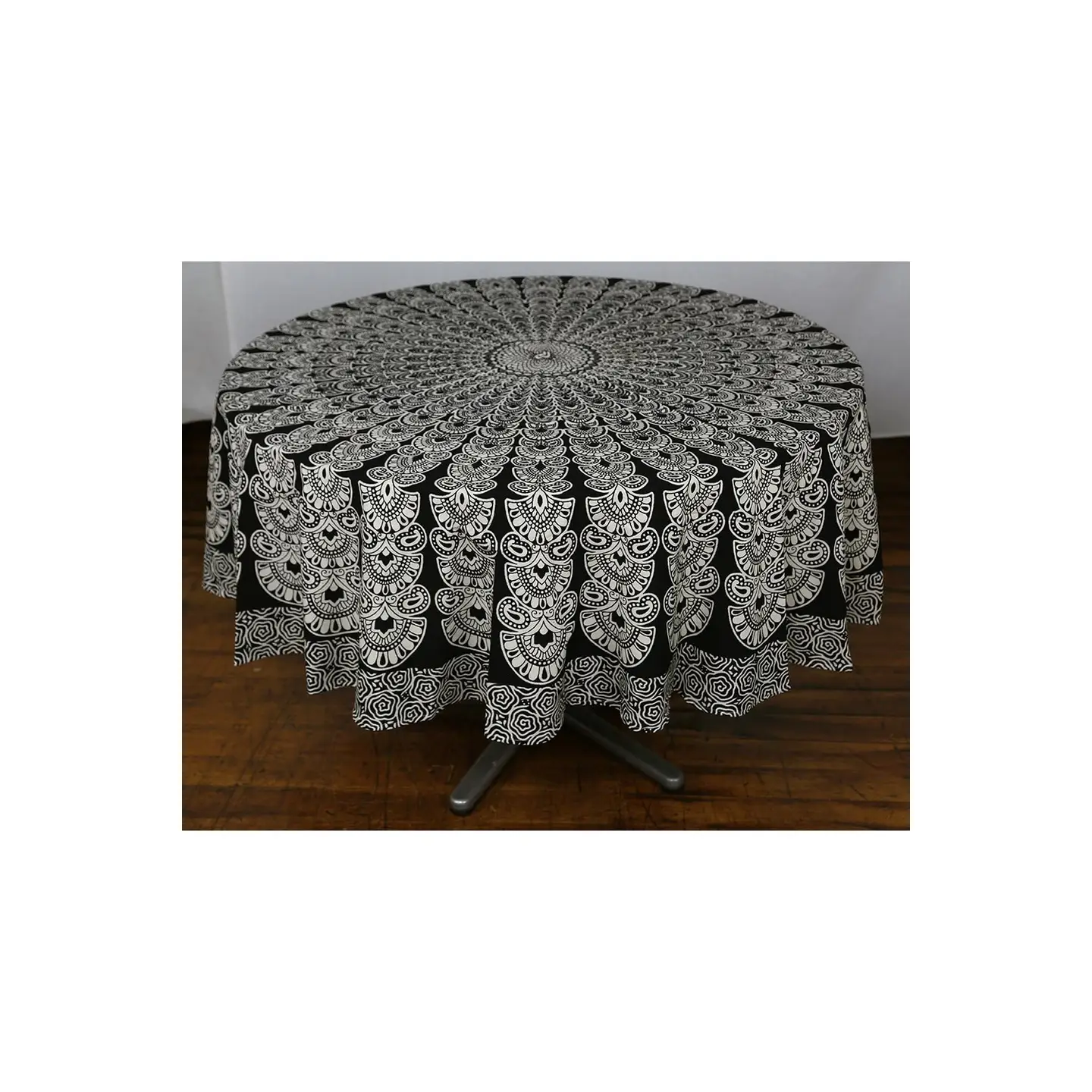 Black & White Plume Tablecloth Tapestry 80" - Hemmed Edge. - Image 2